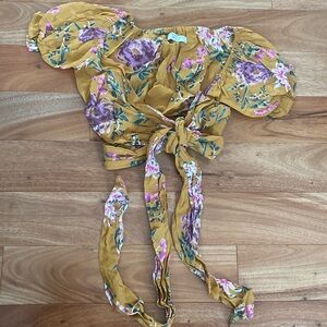 Mustard Pink and Purple Off the Shoulder Wrap Crop Top